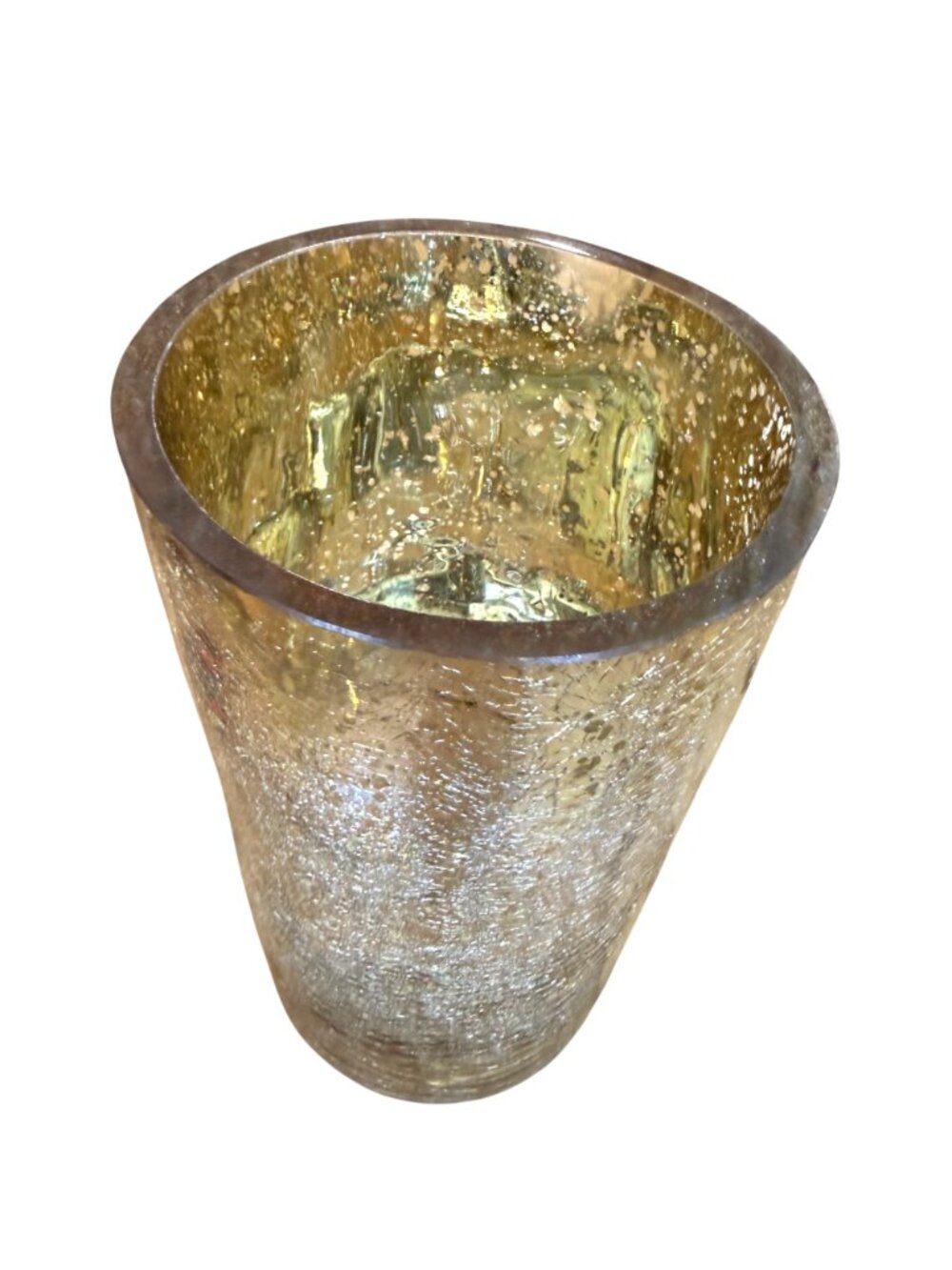 Gold Crackle Glass Vase Metallic Tall Cylindrical Design Home Decor Holiday Refl - Picture 5 of 7